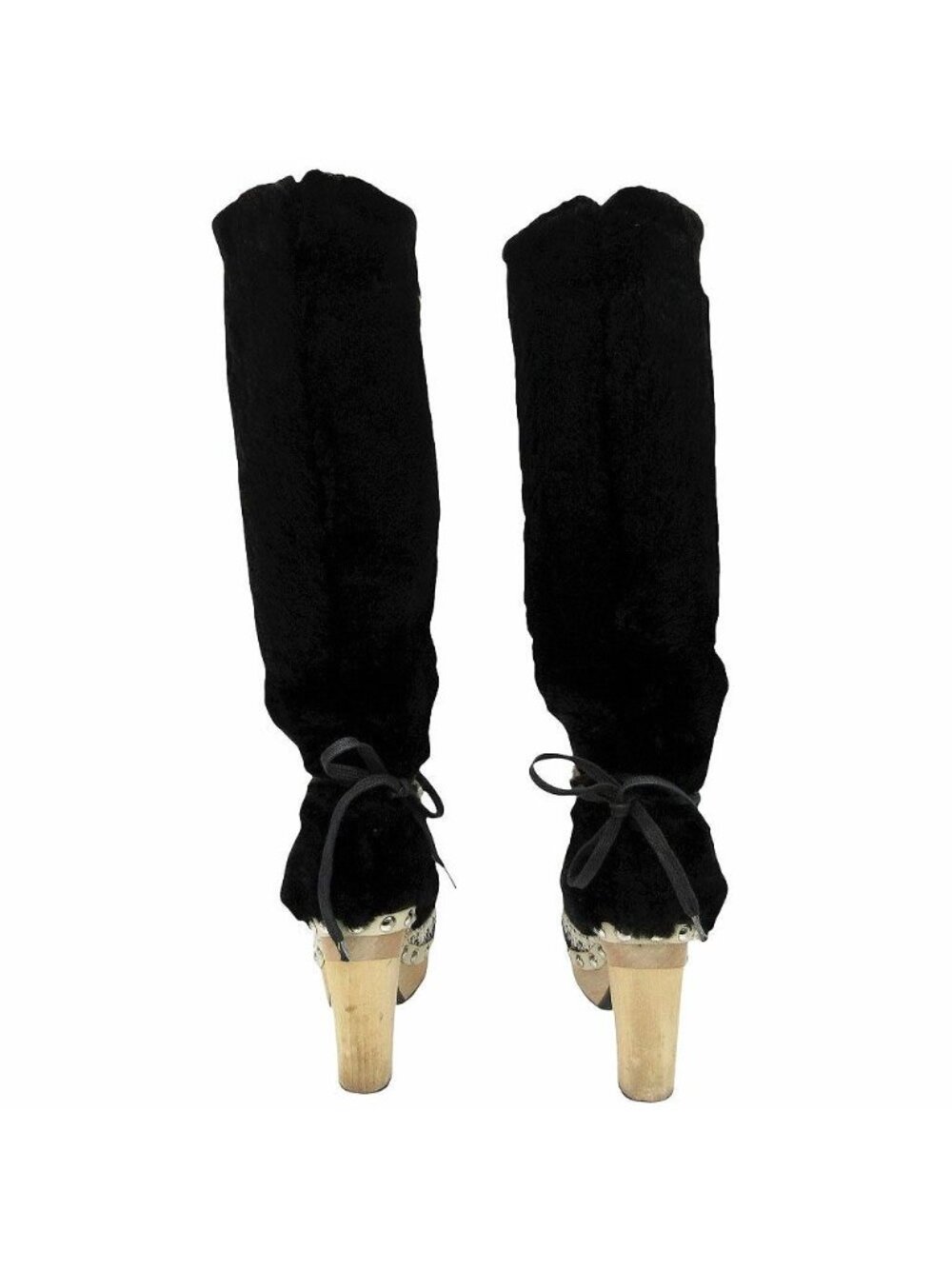 Chanel Long Boots Tweed Lapenfa CC Logo Wood Heel 35 - Picture 4 of 10